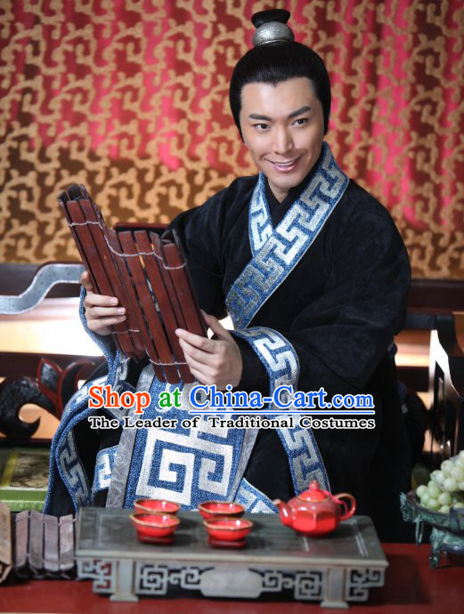 Chinese Han Chancellor Shang Yang Costumes Dresses Clothing Clothes Garment Outfits Suits Complete Set for Men