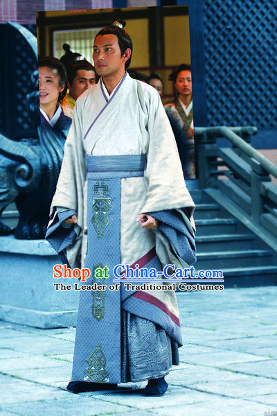 Chinese Han Dynasty Chancellor Costumes Dresses Clothing Clothes Garment Outfits Suits Complete Set for Men