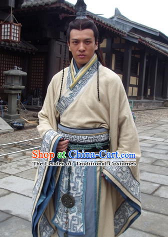 Chinese Qin Dynasty Clothing Costumes Dresses Clothing Clothes Garment Outfits Suits Complete Set for Men