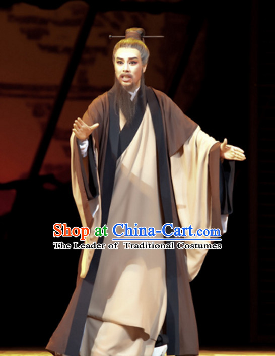 Chinese Qin Dynasty Scholar Poet Painter Teacher Costume Dresses Clothing Clothes Garment Outfits Suits Complete Set for Men
