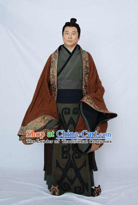 Chinese Qin Dynasty Offiicial Chancellor Prime Minster Costume Dresses Clothing Clothes Garment Outfits Suits Complete Set for Men