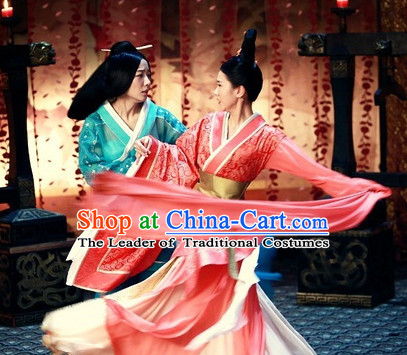 Chinese Han Dynasty Palace Dancer Costume Dresses Clothing Clothes Garment Outfits Suits Complete Set for Women