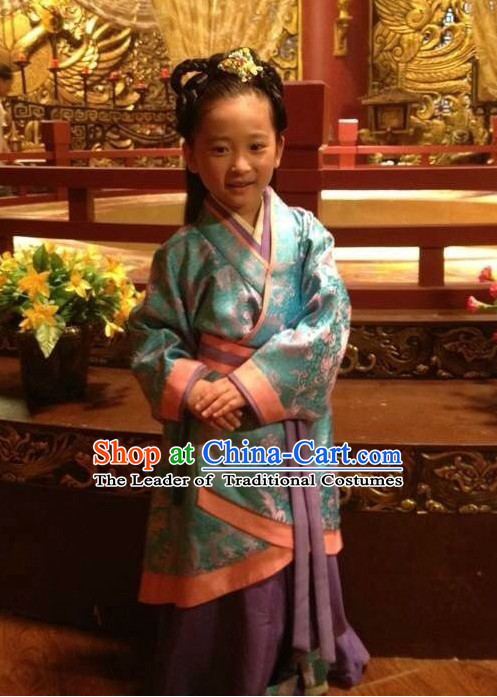Chinese Han Dynasty Princess Dress Costume Dresses Clothing Clothes Garment Outfits Suits Complete Set for Kids
