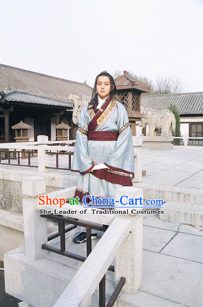 Chinese Qin Dynasty Prince Costume Dresses Clothing Clothes Garment Outfits Suits and Hair Jewelry Complete Set for Boys