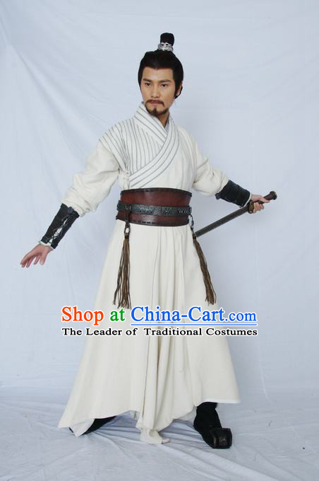 Chinese Qin Dynasty Swordsman Knight Costumes General Costume Dresses Clothing Clothes Garment Outfits Suits Complete Set for Men