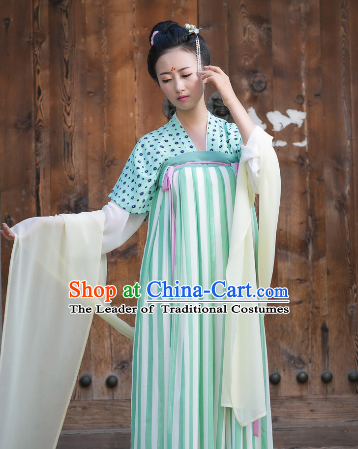 Tang Dynasty Ancient Chinese People Clothes and Hair Accessories Complete Set for Women