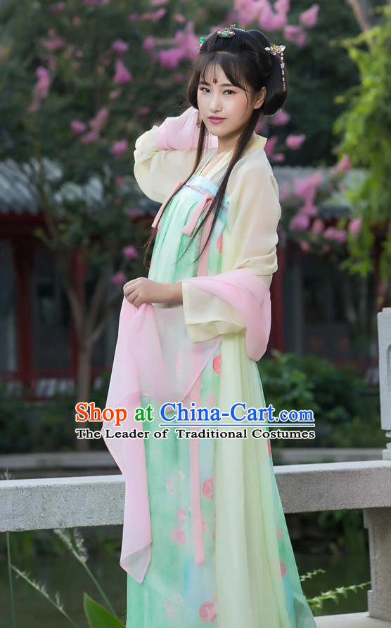 Tang Dynasty Ancient Chinese People Dress and Headpieces Complete Set for Women