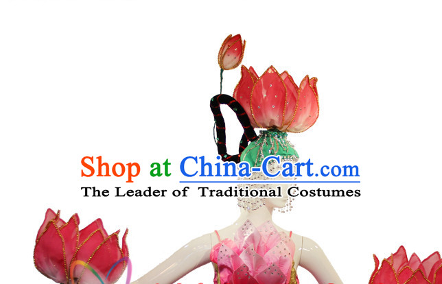 Chinese Stage Performance Classic Lotus Dance Apparel Folk Dancing Headdress Headpieces Hair Accessories