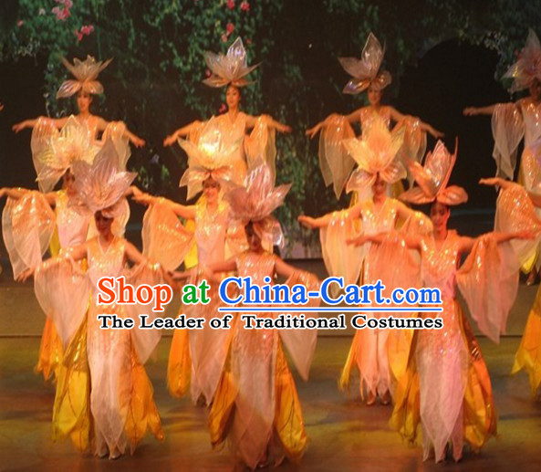 Chinese LED Lights Folk Flower Classic Dance Costumes and Headwear Complete Set for Women