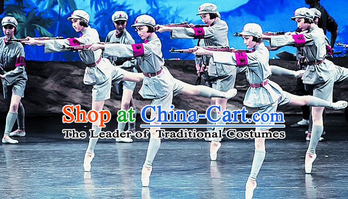 Chinese Folk Red Army Dance Costumes Complete Set for Women