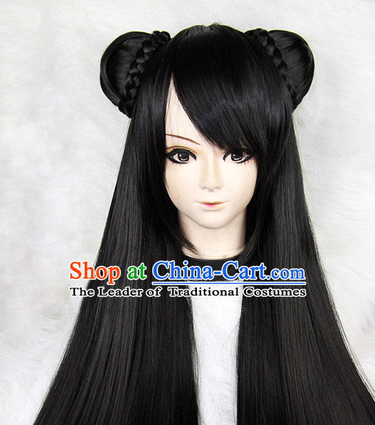 Black Chinese Ancient Knight Cosplay Long Wigs Classic Wig for Women