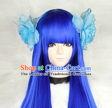 Blue Chinese Ancient Heroine Cosplay Long Wigs Classic Wig for Women