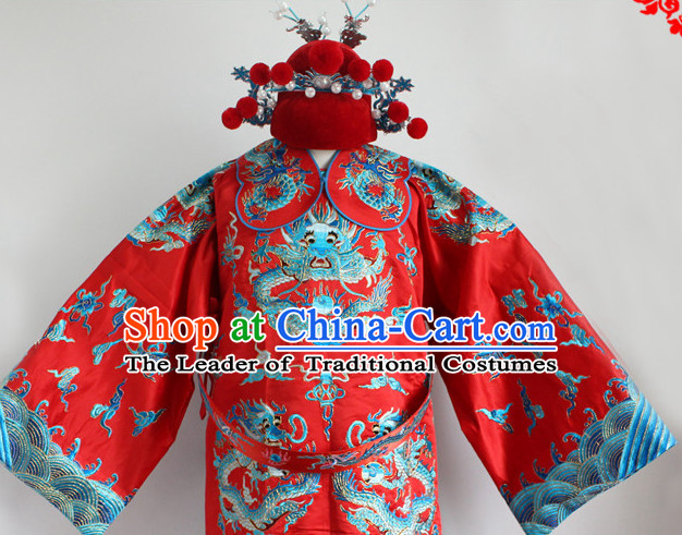 Chinese Costumes Chinese Opera Bridegroom Wedding Dress Costume and Hat Complete Set
