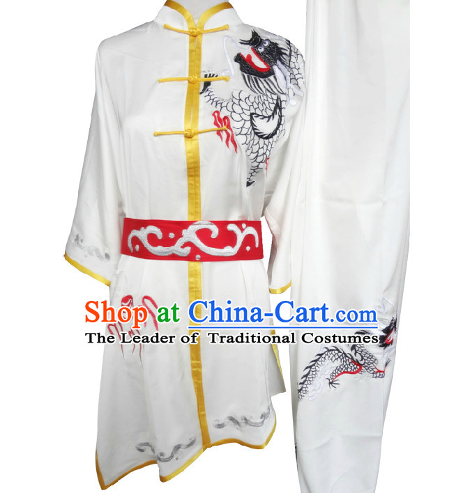 Top Short Sleeves Embroidered Dragon Tai Chi Wing Chun Uniform Martial Arts Supplies Supply Karate Gear Martial Arts Uniforms Clothing for Men or Women