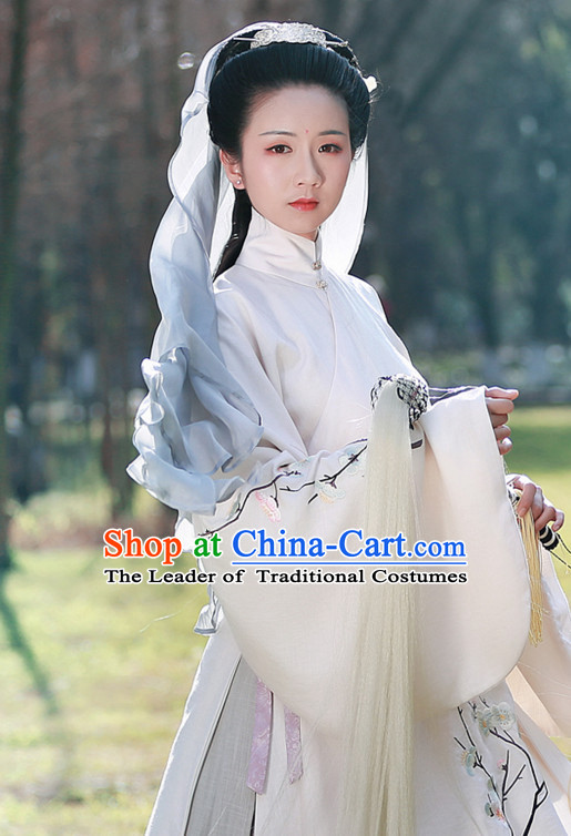 Chinese Ming Dynasty Nun Wear Clothing and Hair Jewelry Complete Set for Women