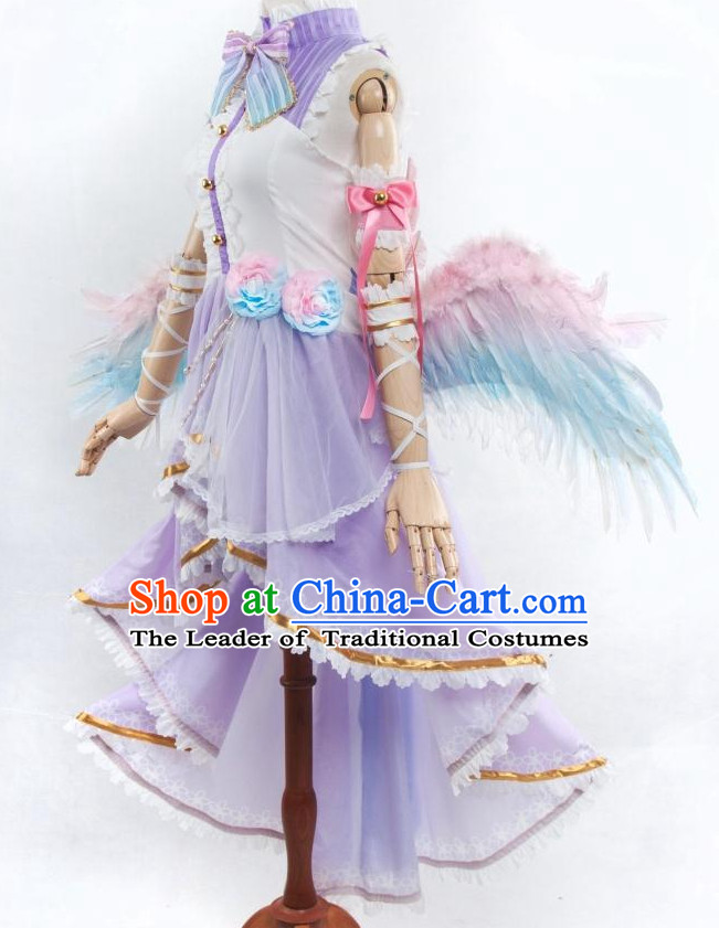 Chinese Angel Fairy Costume Ancient Chinese Costumes Japanese Korean Asian Fashion Cosplay Suits Outfits Garment Dress Clothes and Hair Jewelry for Women