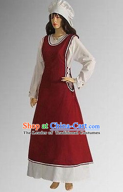 Traditional British National Costume Medieval Costume Renaissance Costumes Historic Servant Dresses Complete Set for Women