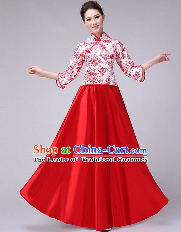 Red Chinese Minguo Style Musician Uniform Singing Choir Outfits Dancing Costume Stage Opening Dance Costume Parade Dancewear Complete Set