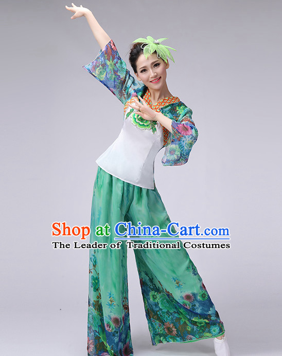 Asian Chinese Folk Dance Costume Fan Dancing Costume Uniform Outfits Stage Opening Dance Costumes Parade Competition Dancewear Complete Set
