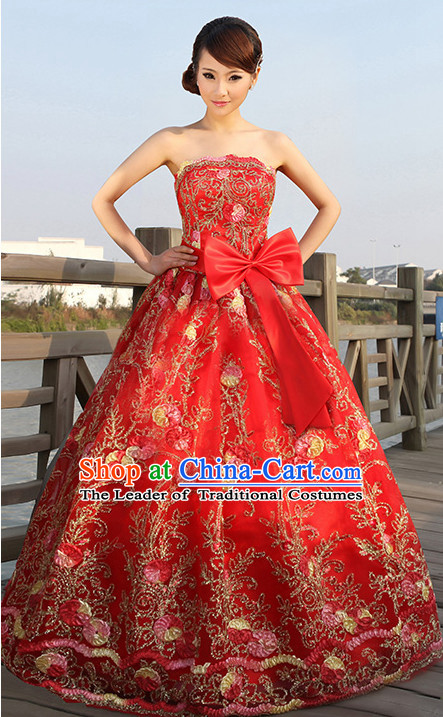 Asian Chinese Wedding Bridal Evening Dress Complete Set for Women