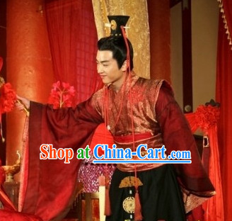 Red Chinese Wedding Bridegrooms Clothing Complete Set