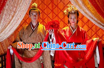 China Classical Red Wedding Clothes Film Costumes 2 Complete Sets