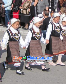 Traditional Greek National Clothes and Headwear Complete Set for Girls