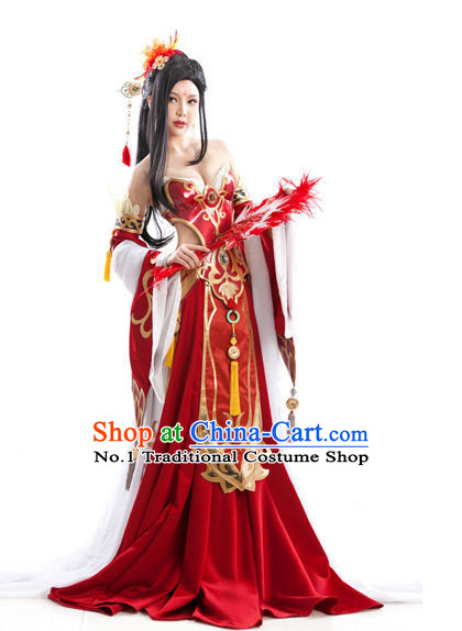 Asian Beauty Sexy Bride Queen Costumes and Hair Accessories Full Set for Women