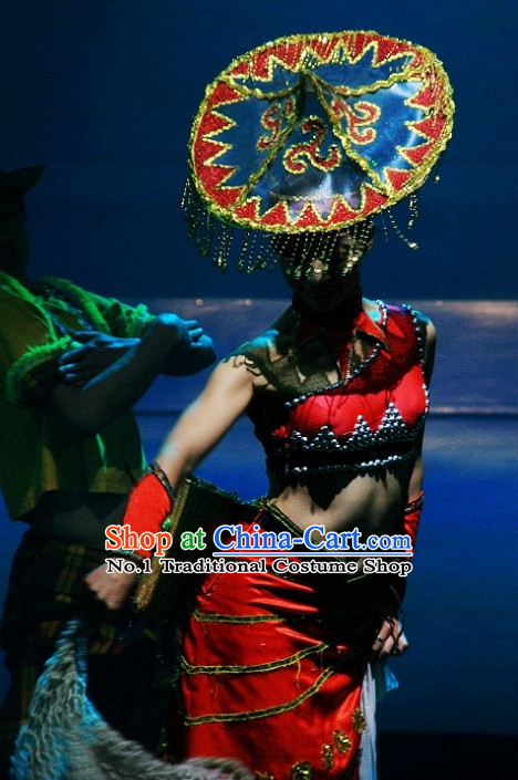 China Yunnan Province Lijiang Ethnic Minority Dai Dance Costume and Hat for Women