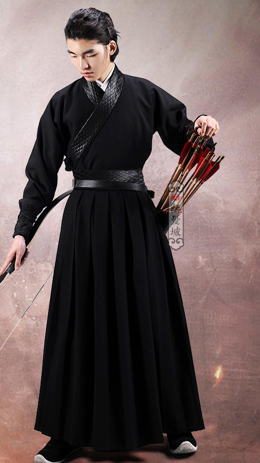 Asian Male Archer Chinese Traditional Black Archer Hanfu Uniform for Men