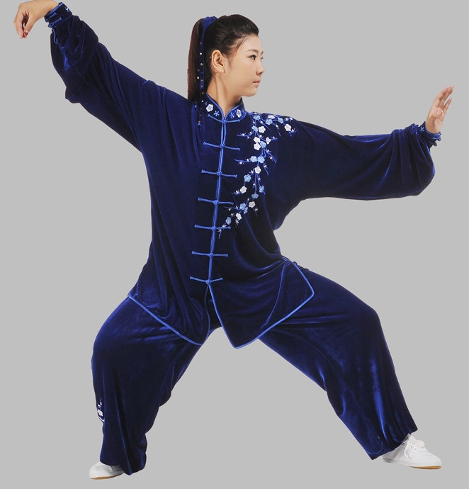 Tradtiional Blue Plum Blossom Embroidery Tai Chi Chuan Competition Suit