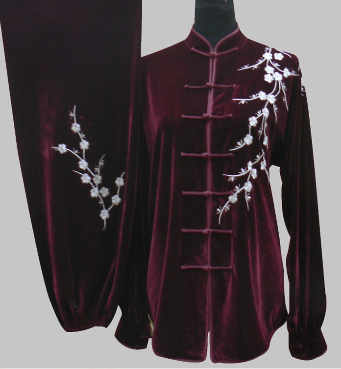 Tradtiional Black Plum Blossom Embroidery Velvet Tai Chi Chuan Competition Suits