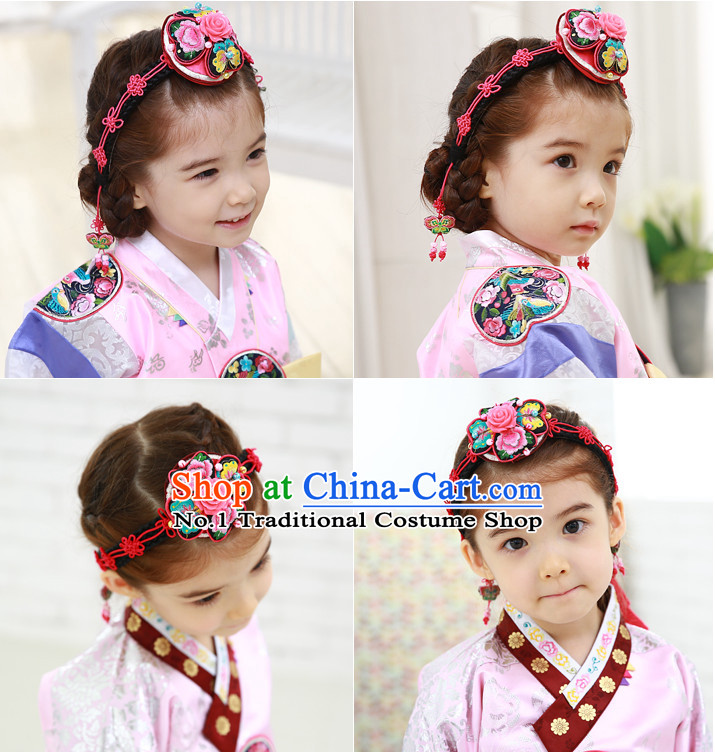Traditional Korean Hair Accessories Embroidered Palace Black Hair Ribbon,  Asian Korean Fashion Headwear Wedding Headband for Women