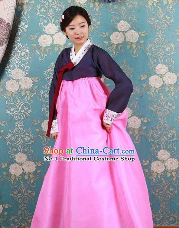 Long Sleeves South Korean Female Hanbok Clothing Dresses Complete Set