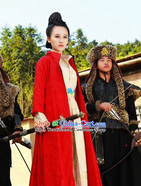 Chinese Red Swordswomen Hanfu Clothing Asia fashion China Civilization Complete Set