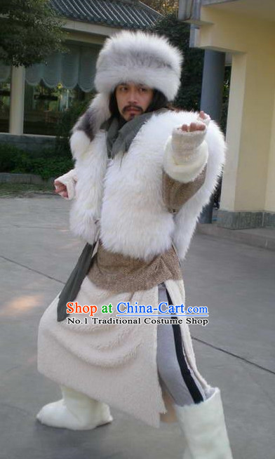 Chinese Genghis Khan Costumes China Civilization and Hat Complete Set for Men