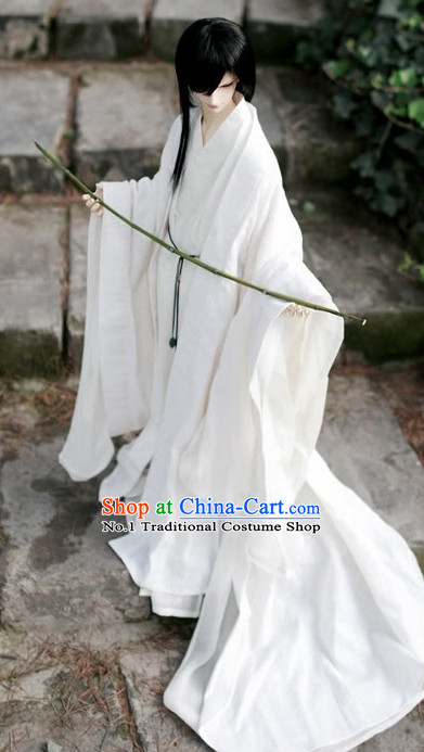 Asia Fashion China Civilization Chinese Pure White Hanfu Robe Complete Set