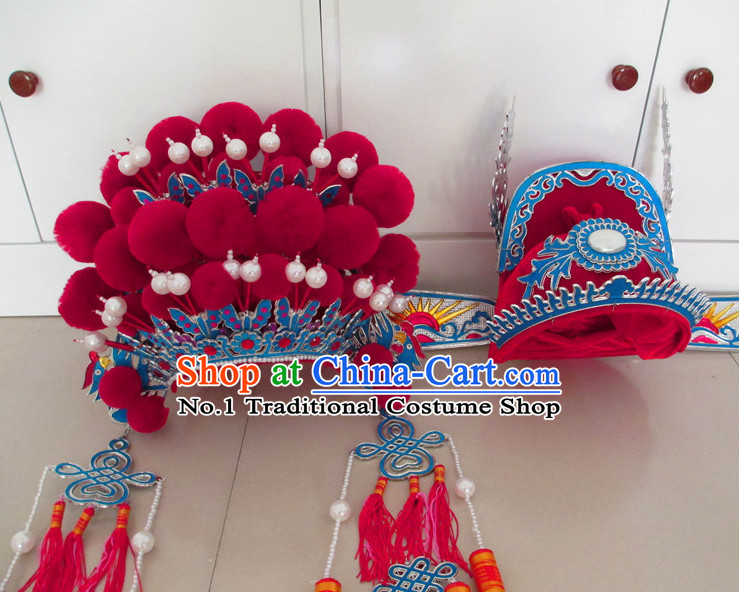 Lucky Red Asian Fashion Oriental Wedding Hat and Phoenix Crown for Men and Women