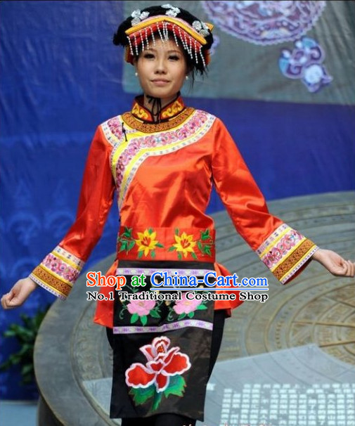 Asian Fashion Chinese Traditional Ethnic Clothing and Hat Complete Set