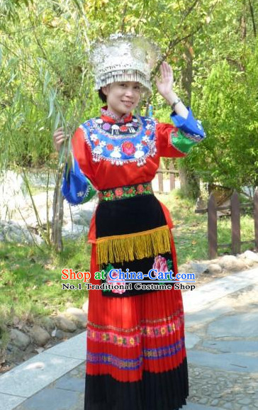 Asian Fashion Chinese Traditional Ethnic Oriental Clothing and Hat Complete Set