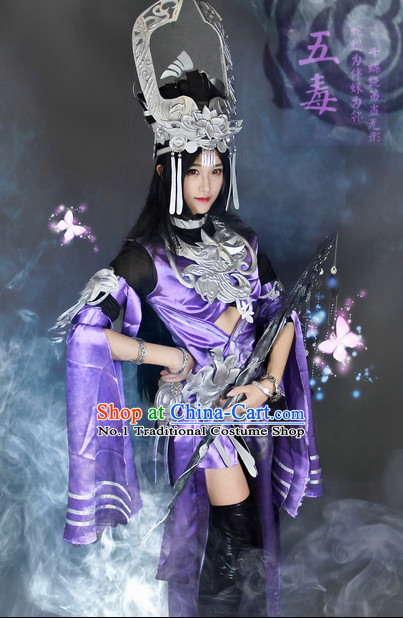 Top Oriental Clothing Chinese Cosplay Halloween Empress Costumes and Hat Complete Set