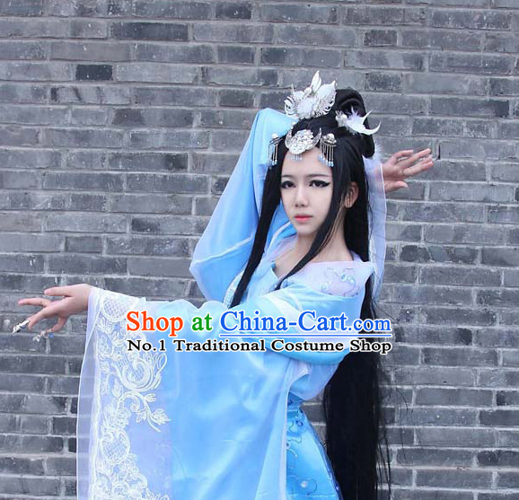 Asia Fashion Ancient China Culture Chinese Wide Sleeves Kimono Dress and Hair Accessories