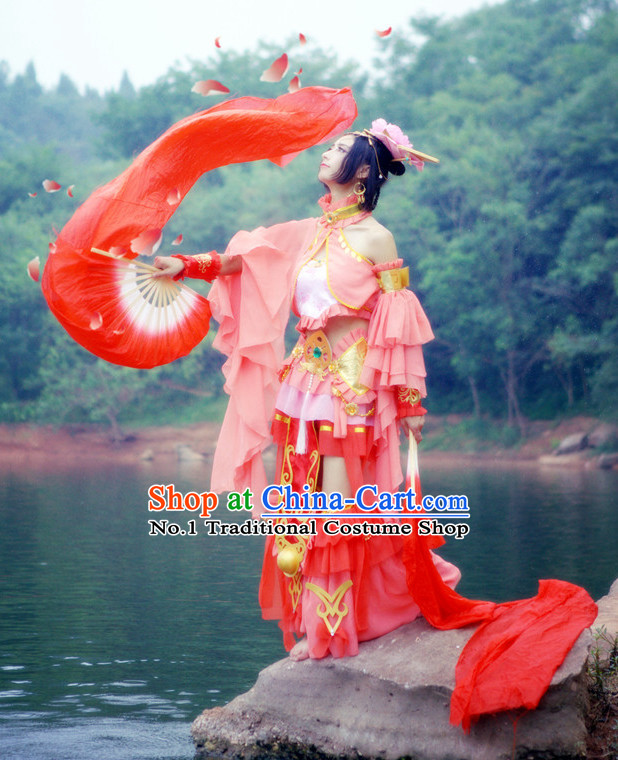 Asia Fashion Chinese Fan Dance Costumes and Hair Accessories Complete Set