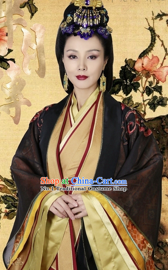 Chinese Ancient Queen Mother Hanfu Clothing and Hair Accessories Complete Set