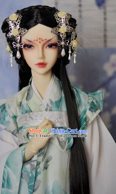 Asia Fashion Chinese Princess Black Long Wig and Hair Accessories Headbands Hair Jewelry