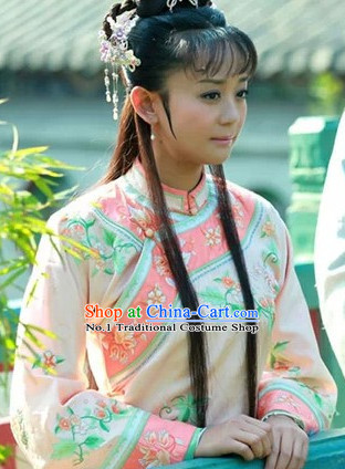 Chinese Qing Dynasty Ladies Robe and Hair Accessories Complete Set