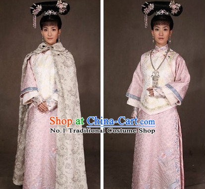 China Fashon Qing Dynasty Manchu Mandarin Princess Clothes and Headwear Complete Set