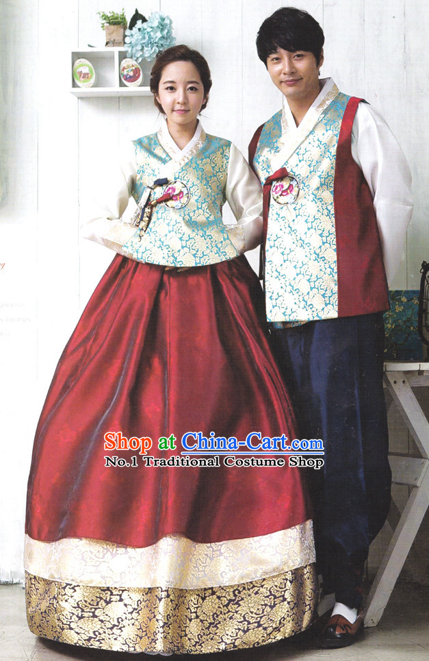 Korean Couple Traditional Dresses Hanbok Clothing Complete Set for Men and Women