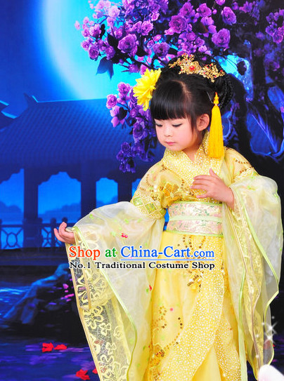 Chinese Traditional Princess Dress and Headpieces Complete Set for Kids