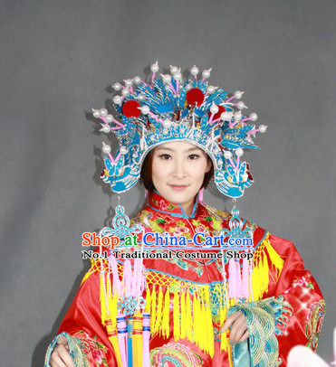 Chinese Traditional National Costume Phoenix Embroidered Robe and Phoenix Hat